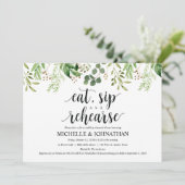 Grün Rustikales Hochzeitessen Probe Einladung (Stehend Vorderseite)