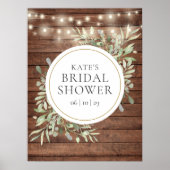 Grün Rustikales Holz Brautparty Begrüßungszeichen Poster (Vorne)