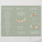 Grün Sage Tri-fold floral Hochzeitsprogramm Flyer (Vorne)