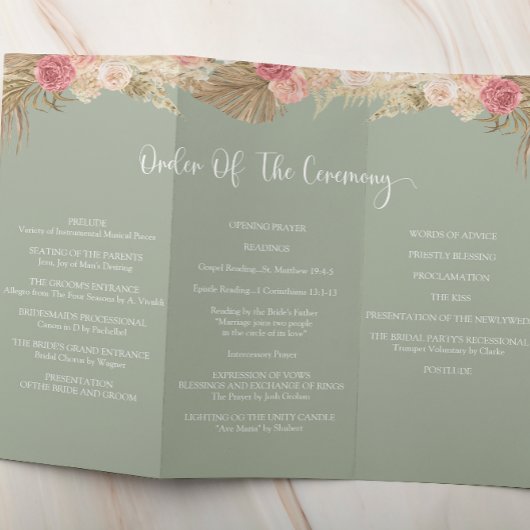 Grün Sage Tri-fold floral Hochzeitsprogramm Flyer