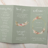 Grün Sage Tri-fold floral Hochzeitsprogramm Flyer