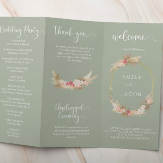 Grün Sage Tri-fold floral Hochzeitsprogramm Flyer