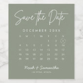 Grün Save the Date Kalender Minimalistisch Weinetikett (Einzelnes Label)