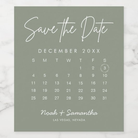 Grün Save the Date Kalender Minimalistisch Weinetikett (Einzelnes Label)