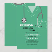 Grün scheuert medizinische Ruhestands-Party Einladung (Vorne/Hinten)