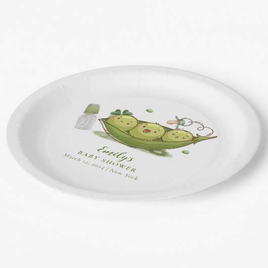 Grün Schnuller süße Erbse in Pod-Kinderdusche Pappteller (Schrägansicht)