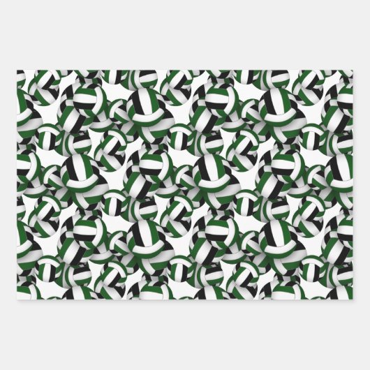 grün schwarz 3 pc koordiniert Volleyballmuster Geschenkpapier Set (Vorderseite)