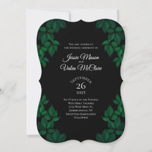 Grün-Schwarz-Blätter Gotische Elegante Hochzeit Einladung