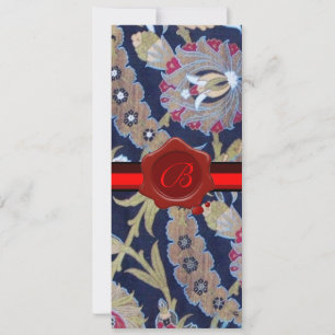 GRÜN & SCHWARZ BLAUER DAMAST, ROTE WACHS-SIEGEL-MO EINLADUNG