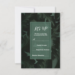 Grün & Schwarz Chic Tropische Blätter RSVP Antwort