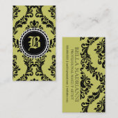 Grün-Schwarz-Damast-Monogramm-Blume des Moos-311 Visitenkarte (Vorne/Hinten)