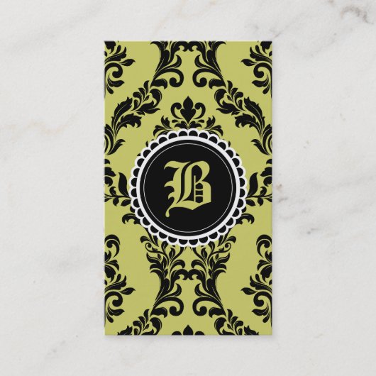 Grün-Schwarz-Damast-Monogramm-Blume des Moos-311 Visitenkarte (Vorderseite)
