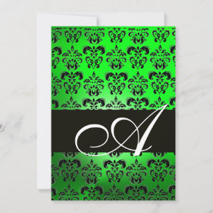 GRÜN SCHWARZ DAMAST MONOGRAMM, strahlend weiß Einladung