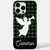 Grün & Schwarz Kariert mit Engel und individuellem Case-Mate iPhone Hülle (Rückseite)