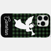 Grün & Schwarz Kariert mit Engel und individuellem Case-Mate iPhone Hülle (Rückseite (Horizontal))