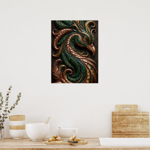 Grün Schwarz Orange Mosaik Phönix 3D Poster
