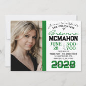 Grün, Schwarz und Weiß Abschluss 2 Foto Einladung (Vorderseite)