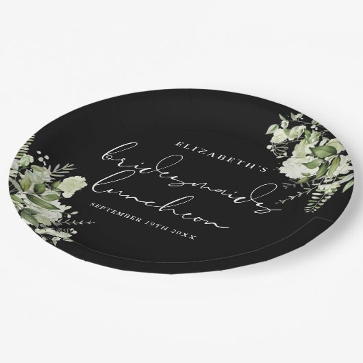 Grün Schwarz und Weiß Bridesmaids Luncheon Pappteller (Schrägansicht)
