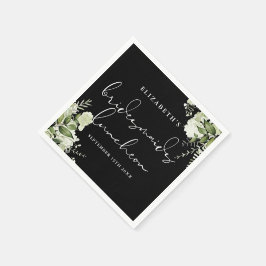Grün Schwarz und Weiß Bridesmaids Luncheon Serviette (Ecke)