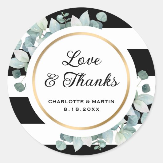 Grün Schwarz und Weiß gestreifte Hochzeitskleber Runder Aufkleber (Vorderseite)