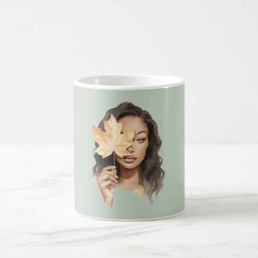 Grün Schwarz Weiblich Gelb Blatt Fall Kaffeetasse (Mittel)