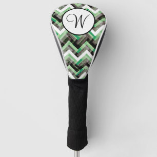 Grün Schwarz Weiß Chevron Texturiertes Monogramm Golf Headcover
