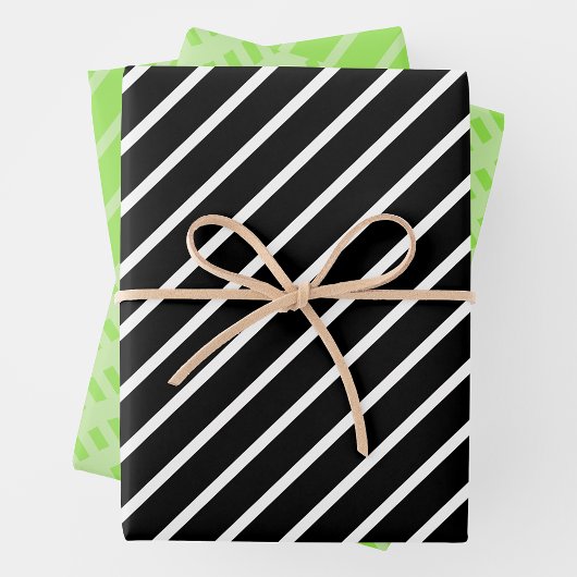 Grün, Schwarz & Weiß Geschenkpapier Set
