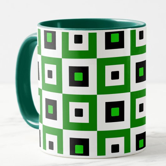 Grün Schwarz Weiß Karierte Quadrate Muster Tasse