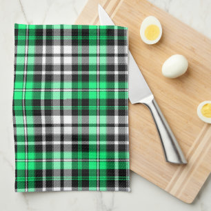 Grün Schwarz Weiß Kariertes Tartan Muster Design  Geschirrtuch