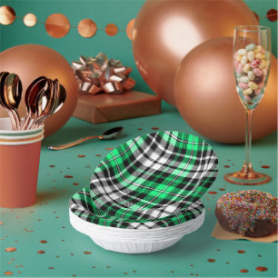 Grün Schwarz Weiß Kariertes Tartan Muster Design  Pappteller