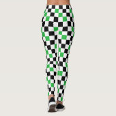 Grün Schwarz Weiß Karomuster Design Leggings (Rückseite)