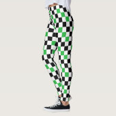 Grün Schwarz Weiß Karomuster Design Leggings (Links)