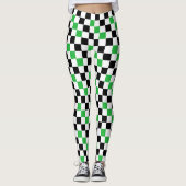 Grün Schwarz Weiß Karomuster Design Leggings (Vorderseite)