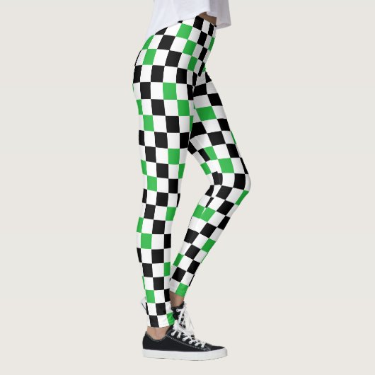Grün Schwarz Weiß Karomuster Design Leggings (Rechts)