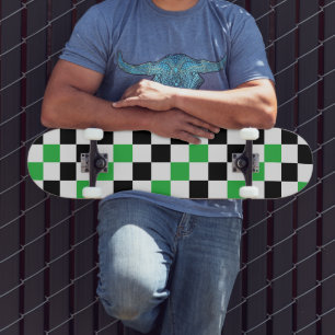 Grün Schwarz Weiß Karomuster Design Skateboard