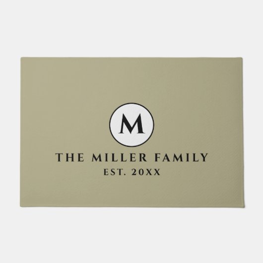 Grün Schwarz/Weiß Mit Monogramm Familienname Fußmatte (Vorderseite)