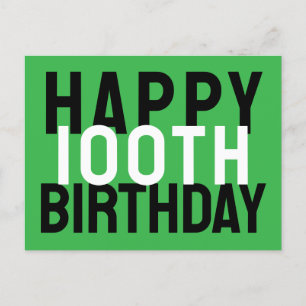 Grün Schwarz-weiß Modern kühne Happy 100. Geburtst Postkarte