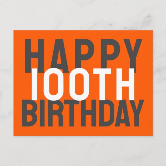 Grün Schwarz-weiß Modern kühne Happy 100. Geburtst Postkarte (Vorderseite)