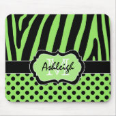 Grün, Schwarz, Weiß Zebrastreifen und Dots Mousepa Mousepad (Vorne)