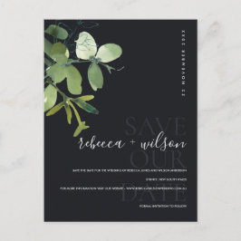 GRÜN SCHWARZE EUCALYPTUS-WATERCOLOR SAVE THE DATE ANKÜNDIGUNGSPOSTKARTE