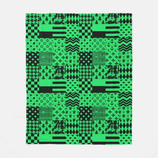 Grün-schwarze gemischte Muster-Patchwork-Design  Fleecedecke (Vorderseite)