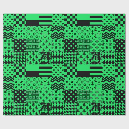 Grün-schwarze gemischte Muster-Patchwork-Design Geschenkpapier (Flach)