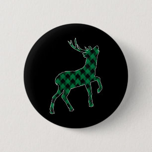 Grün Schwarzes Buffalo Kariertes Hirsch Reinappare Button