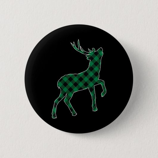 Grün Schwarzes Buffalo Kariertes Hirsch Reinappare Button (Vorderseite)