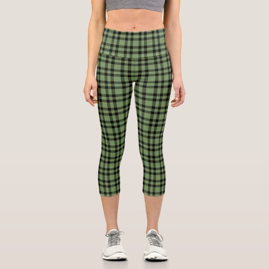Grün-schwarzes Karomuster Capri Leggings (Vorderseite)