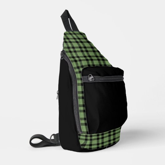 Grün-schwarzes Karomuster Crossbody Bag (Linke Seite)