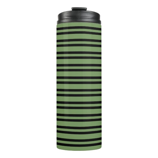 Grün-schwarzes Streifenmuster Thermosbecher (Vorderseite)