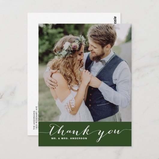 Grün | Script Wedding Danke Vertical Postcard Postkarte (Vorne/Hinten)