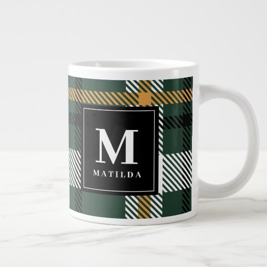 Grün, Senf und schwarzer Karo Weihnachten Jumbo-Tasse (Rechts)