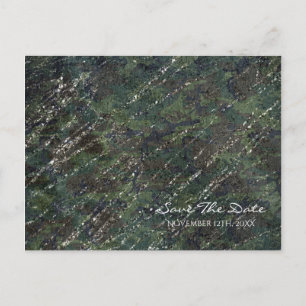 Grün & Silber Army Camo Glitzernde Save-the-Date-K Ankündigungspostkarte